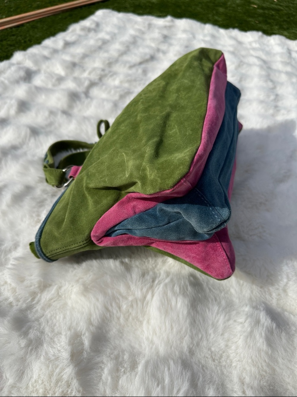 Claudia Firenze Italian leather suede purse handbag pink green blue - Picture 5 of 14